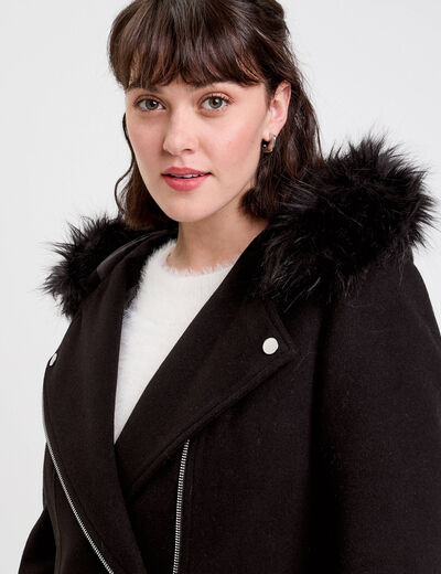 Manteau droit avec capuche noir femme