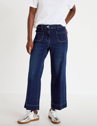 Jean wide leg cropped taille haute denim blue black femme