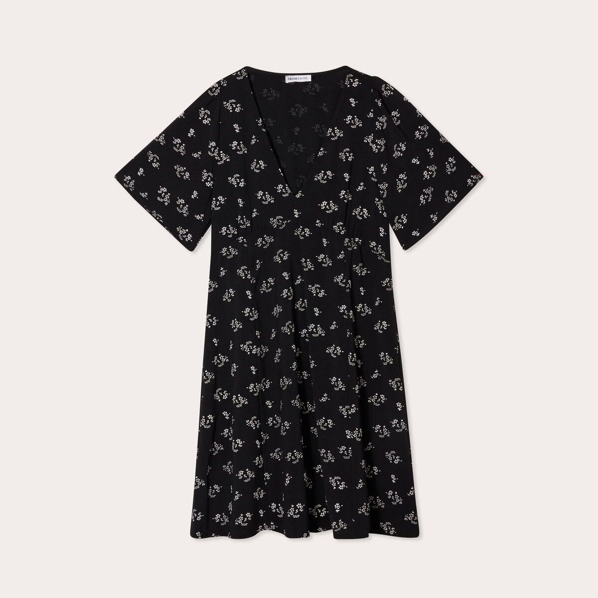 Robe évasée manches courtes noir femme