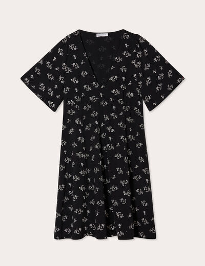 Robe évasée manches courtes noir femme