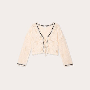 Gilet effet crochet et noeuds beige femme