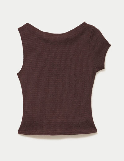 Top asym&eacute;trique d&eacute;tail bijou marron fonc&eacute; femme