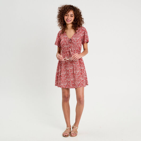 robe evasee details noeuds rouge fonce femme Robe évasée détails noeuds rouge foncé femme