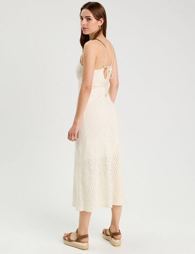 Robe longue évasée ajourée ecru femme