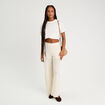 Pantalon droit ajouré ecru femme