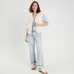 Blouse noeud et volants bleu ciel femme