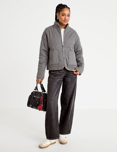 Veste matelass&eacute;e zipp&eacute;e gris clair femme