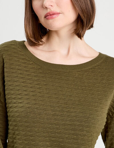 Pull col bateau vert kaki femme