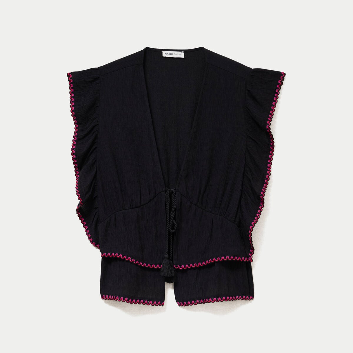 Blouse droite sans manches pliss&eacute;e noir femme