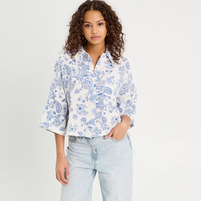 Chemise manches 3/4 blanc femme