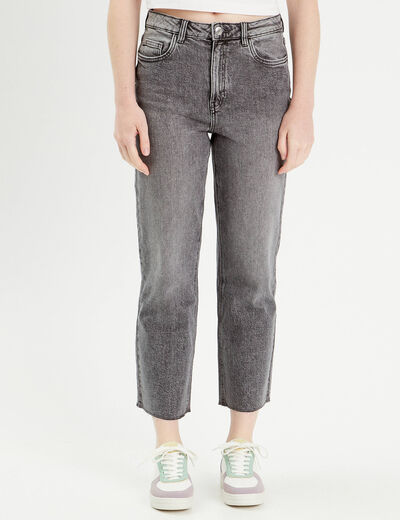 Jeans droit taille haute denim gris femme