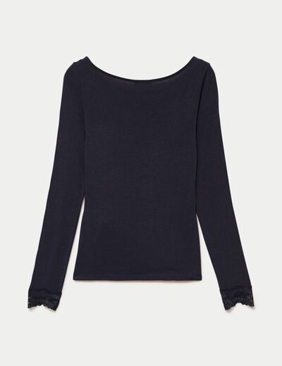 Seconde peau ajust&eacute;e col bateau bleu marine femme