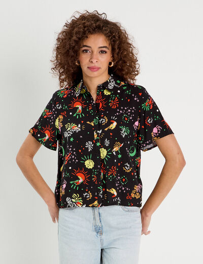 Chemise manches courtes noir femme