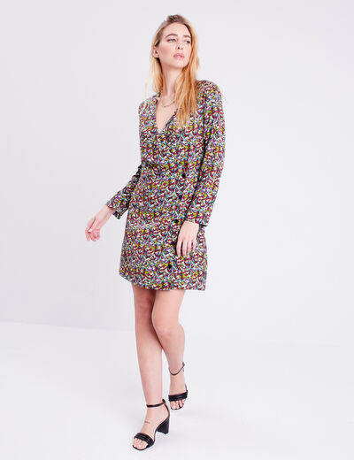 Robe évasée manches 3/4 noir femme