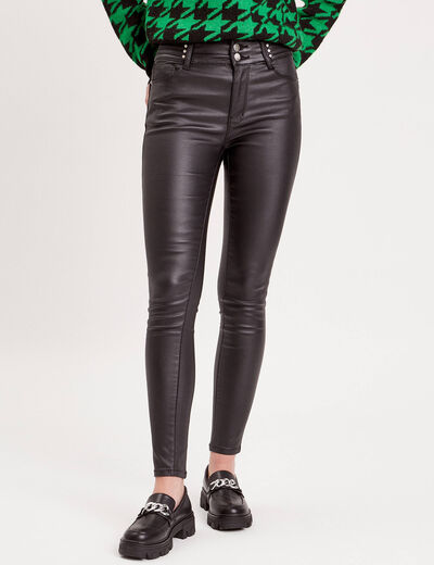 Pantalon skinny enduit denim noir enduit femme