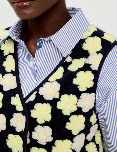 Gilet sans manches &agrave; motif effet polaire bleu marine femme