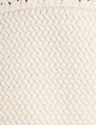 Crop top tricot brodé ecru femme