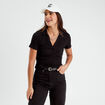 Polo manches courtes côtelé noir femme