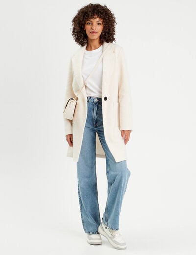 Manteau ample bouclette ecru femme