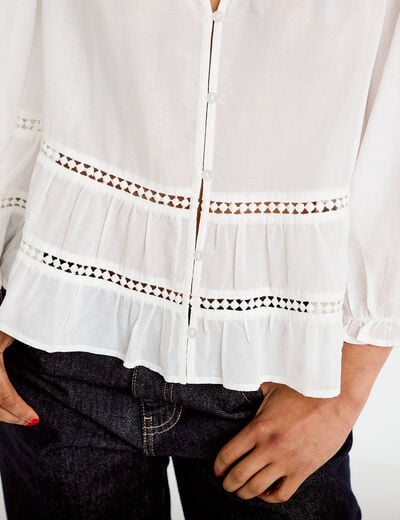Blouse cintr&eacute;e col v manches 3/4 ecru femme
