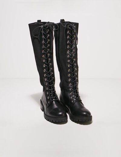 Bottes hautes plates à lacets noir femme