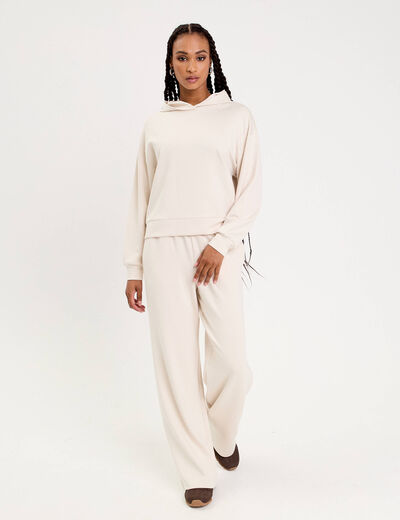 Sweat &agrave; capuche manches longues ecru femme