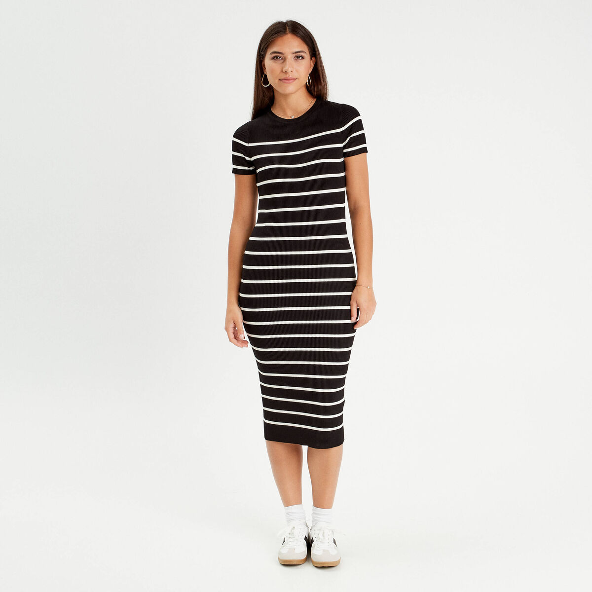 Robe longue moulante côtelée noir femme