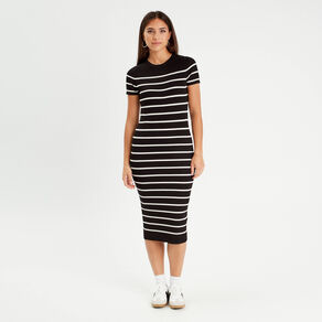 Robe longue moulante côtelée noir femme
