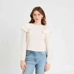 blouse brodee avec volants ecru femme Blouse brodée avec volants ecru femme