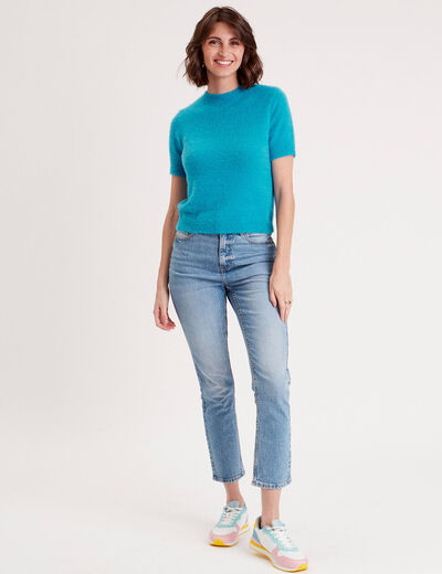Pull manches courtes bleu femme