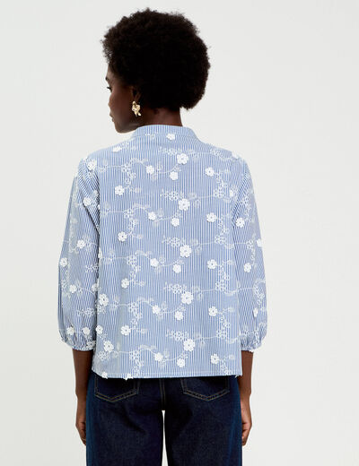 Blouse brod&eacute;e col mao manches 3/4 blanc femme