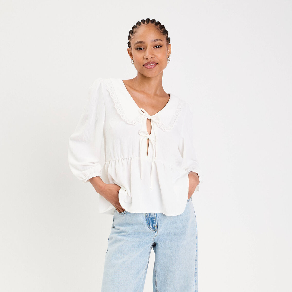 Blouse col claudine ecru femme