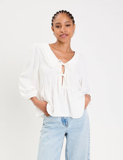 Blouse col claudine ecru femme