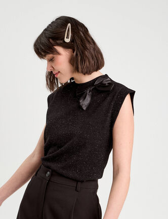 Pull sans manches noeud noir femme