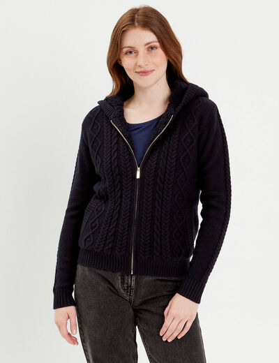 Gilet &agrave; capuche zipp&eacute; bleu marine femme