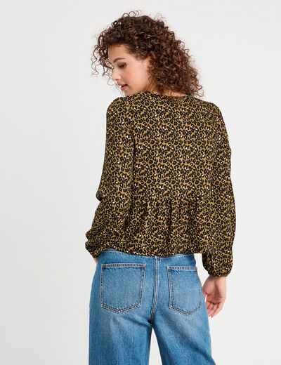 Blouse nouée manches longues vert kaki femme