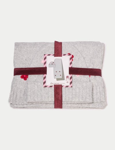Lot &eacute;charpe bonnet avec broderie gris fonc&eacute; femme