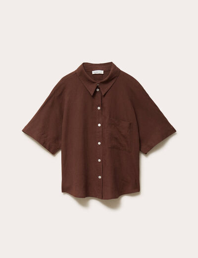 Chemise droite courte col classique marron femme
