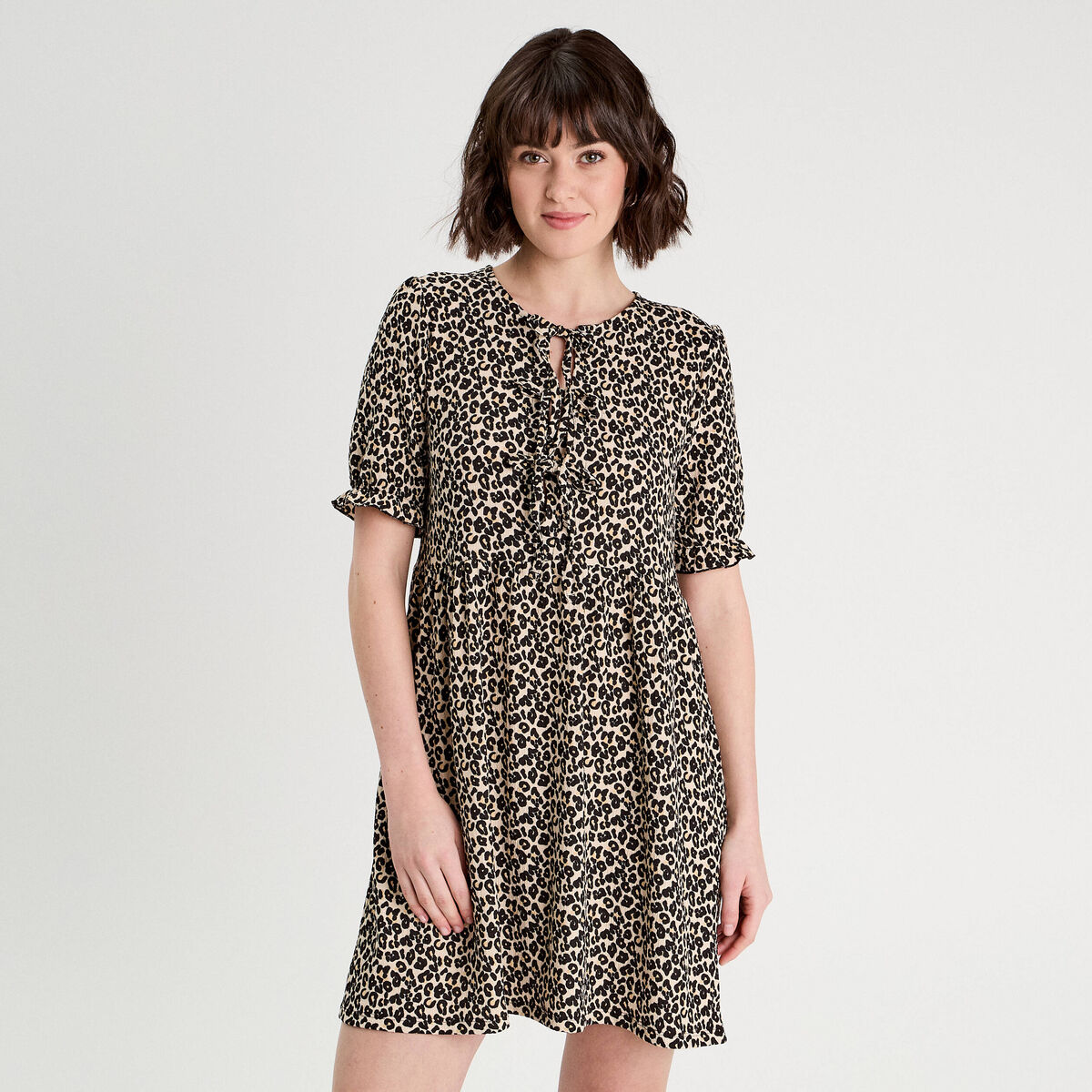 Robe évasée manches courtes sable femme