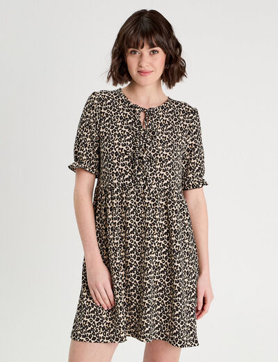 Robe évasée manches courtes sable femme