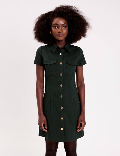 Robe droite boutonn&eacute;e vert fonc&eacute; femme