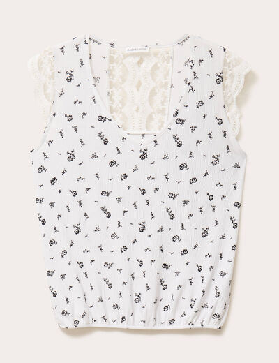 Blouse courte sans manches dentelle blanc femme