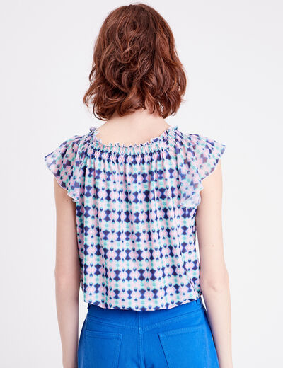 T-shirt manches courtes smocké bleu foncé femme