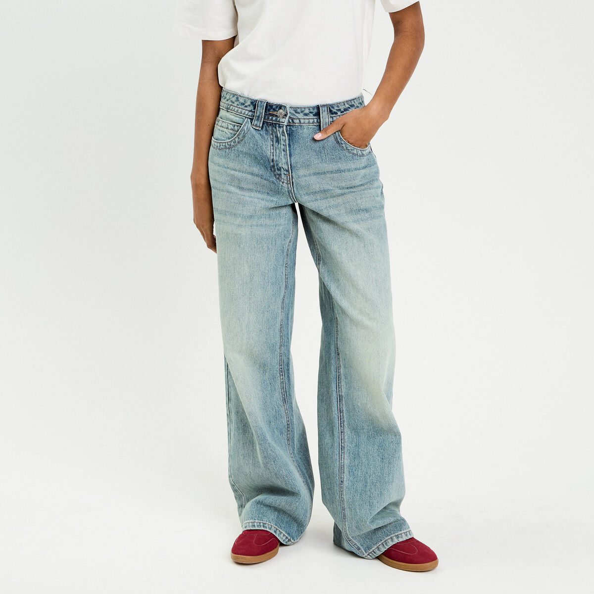 Jeans droit taille basse denim double stone femme