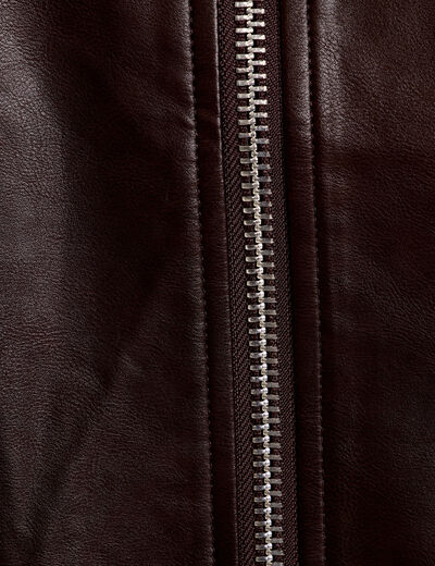 Bomber oversize similicuir col chemise marron foncé femme