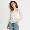 Blouse dentelle col montant ecru femme