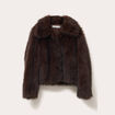 Veste courte en fausse fourrure marron fonc&eacute; femme