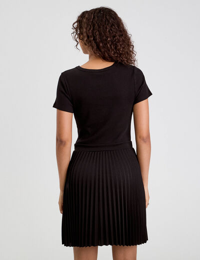 Robe droite plissée noir femme