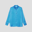 Chemise manches longues satin bleu femme