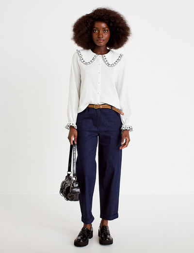 Jeans chino avec ceinture denim brut femme